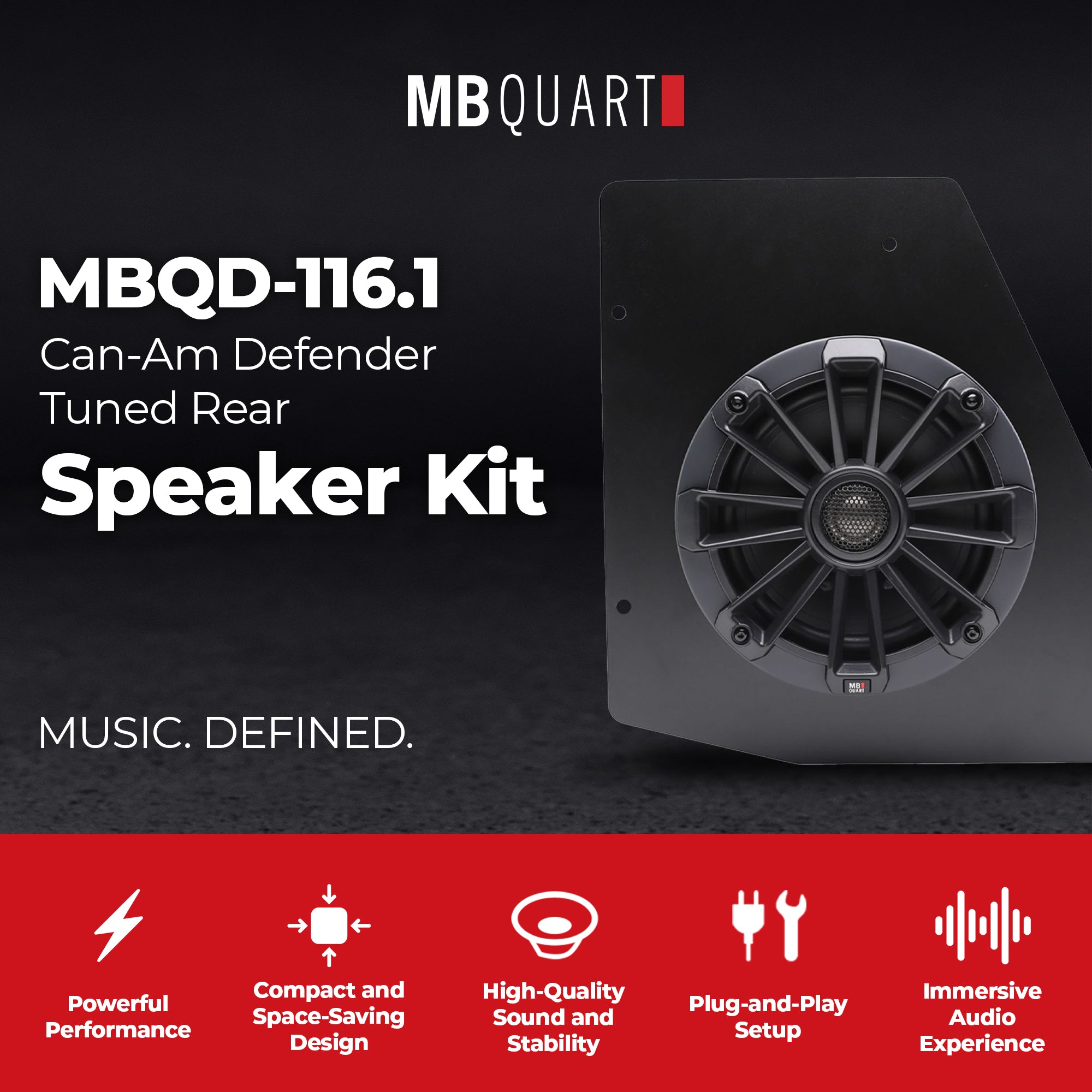 MB Quart Can-Am Defender Tuned Rear Speaker Kit 6.5" Speakers & Mounting Bracket - VMInnovations