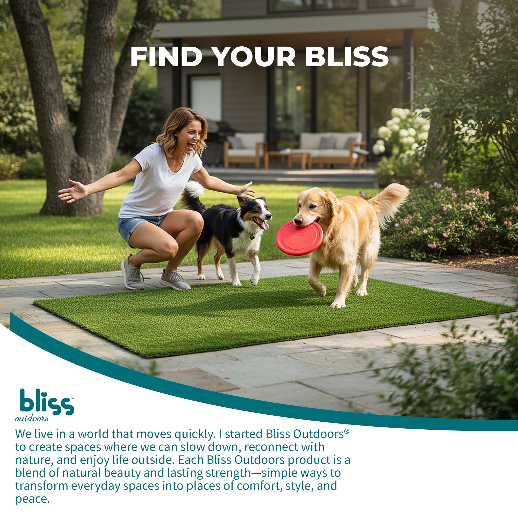Bliss Artificial Grass Rug, Indoor/Outdoor Mat, Easy Clean Drainage (Open Box)