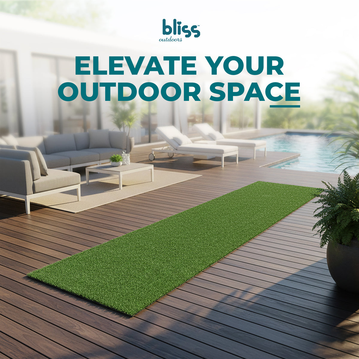 Bliss Artificial Grass, Indoor/Outdoor Easy Clean Turf Mat - 3' x 10' (Open Box)