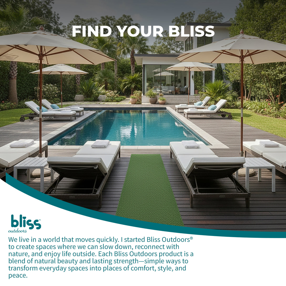 Bliss Artificial Grass, Indoor/Outdoor Easy Clean Turf Mat - 3' x 10' (Open Box)