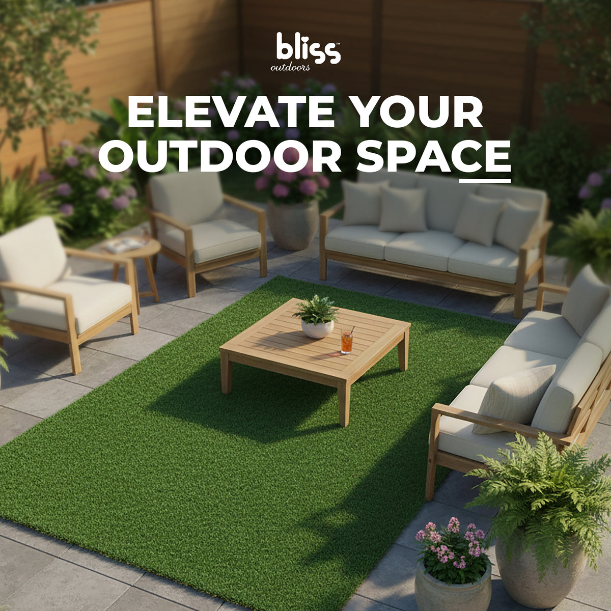 Bliss Artificial Grass Rug, Indoor/Outdoor Mat, Easy Clean Drainage (Open Box)