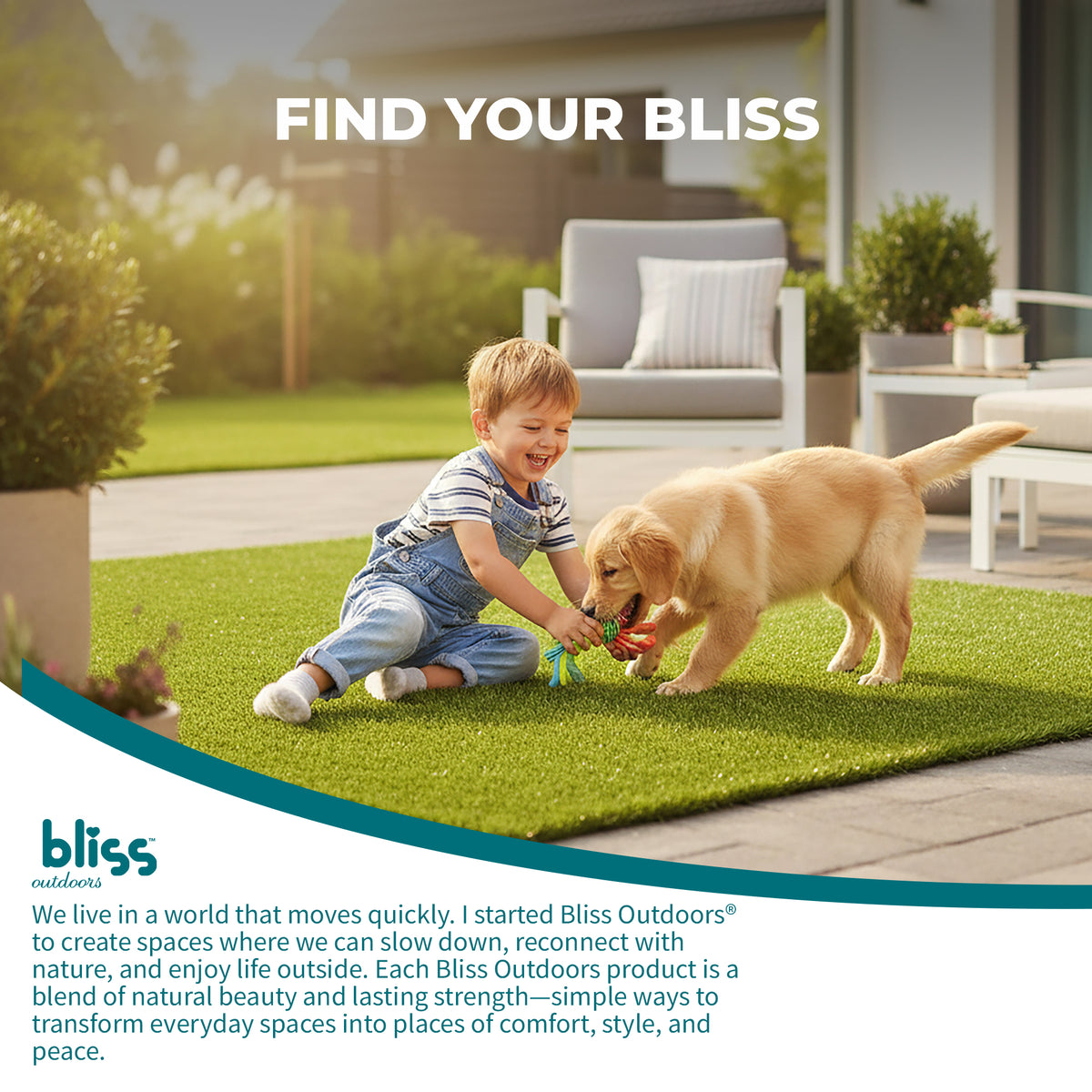 Bliss Artificial Grass Rug, Indoor/Outdoor Mat, Easy Clean Drainage - (Used)