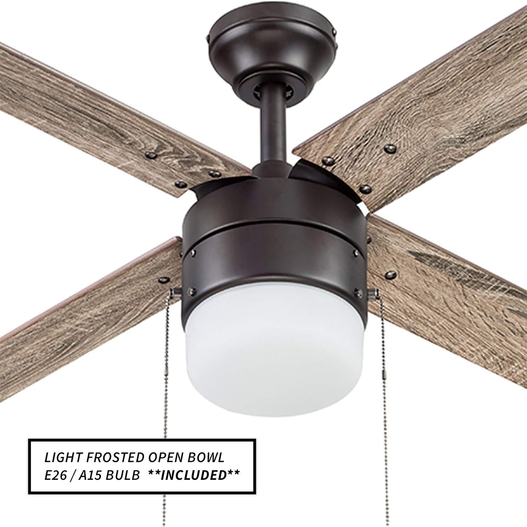 Portage Bay Chism 52" Ceiling Fan with Light, Quiet Motor & Pull Chain, Bronze - VMInnovations