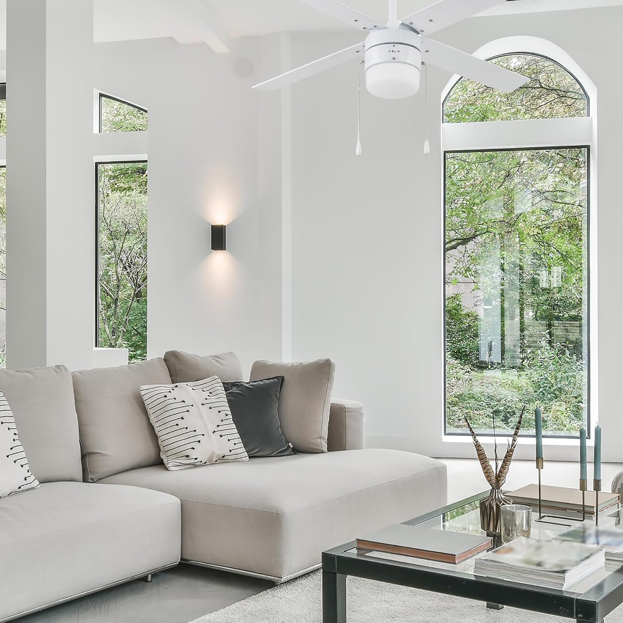 Portage Bay Chism 52" Ceiling Fan with Light, Quiet Motor & Pull Chain, White - VMInnovations