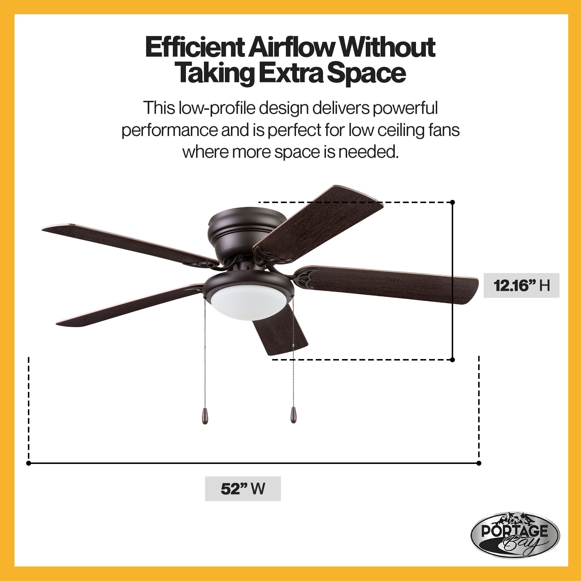Portage Bay Cherry Hill 52" Ceiling Fan, Quiet Motor & Pull Chain, Sienna Bronze - VMInnovations