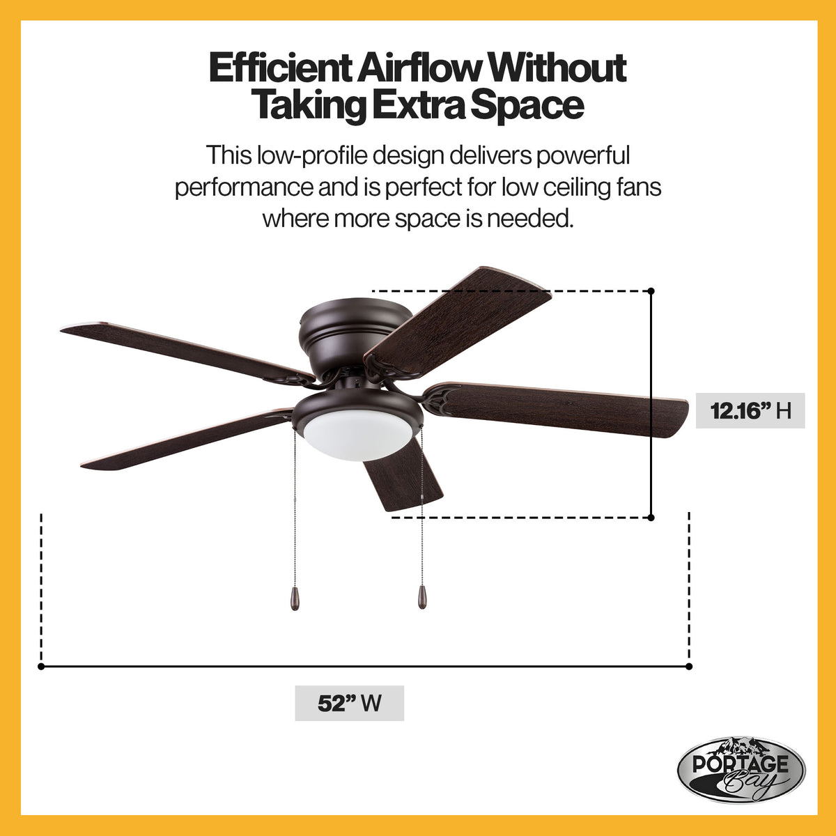 Portage Bay Cherry Hill 52" Ceiling Fan, Quiet Motor & Pull Chain, (Open Box)