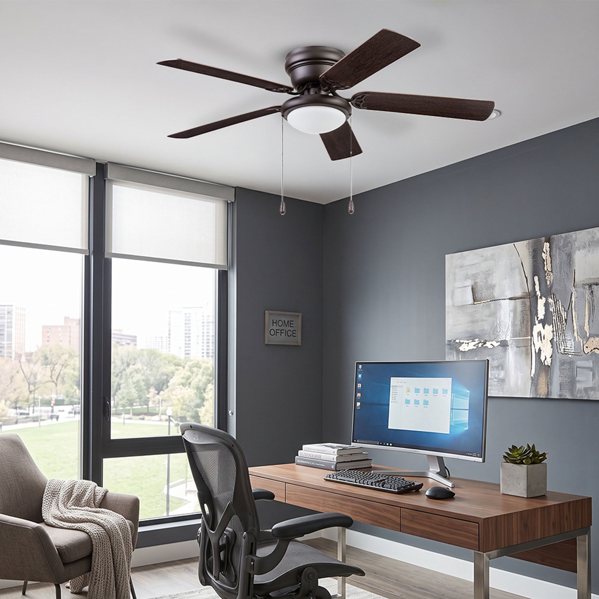 Portage Bay Cherry Hill 52" Ceiling Fan, Quiet Motor & Pull Chain, Sienna Bronze - VMInnovations