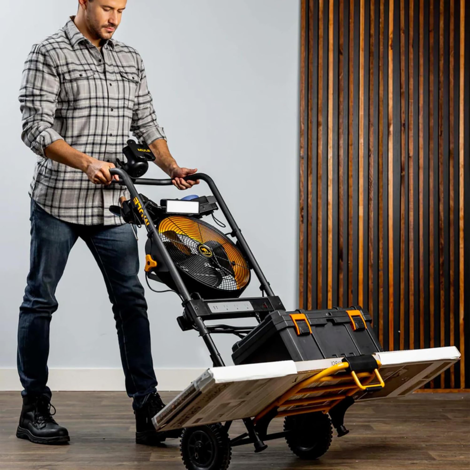 Mule 5 in 1 Mobile Workshop Hand Truck, Integrated 3 Speed Fan, 52000-31, Black - VMInnovations