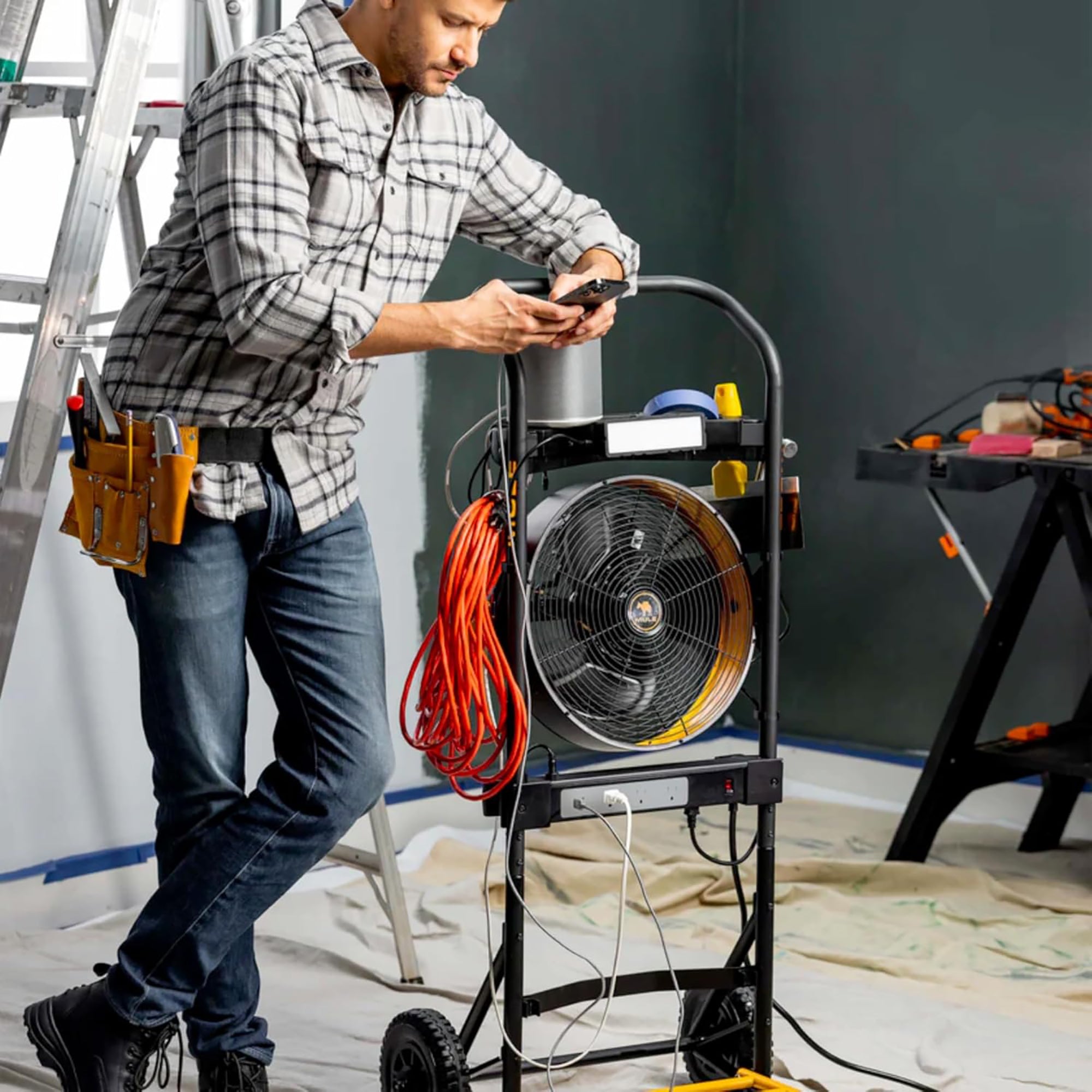 Mule 5 in 1 Mobile Workshop Hand Truck, Integrated 3 Speed Fan, 52000-31, Black - VMInnovations