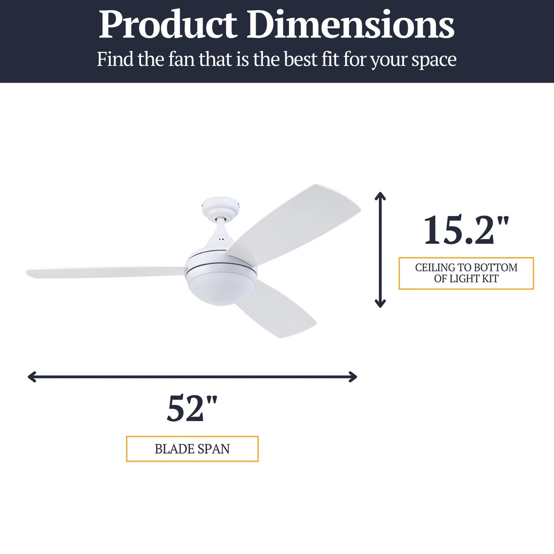 Prominence Home Kailani 52" LED Ceiling Fan, Dual Blades, Pull Chain, White - VMInnovations