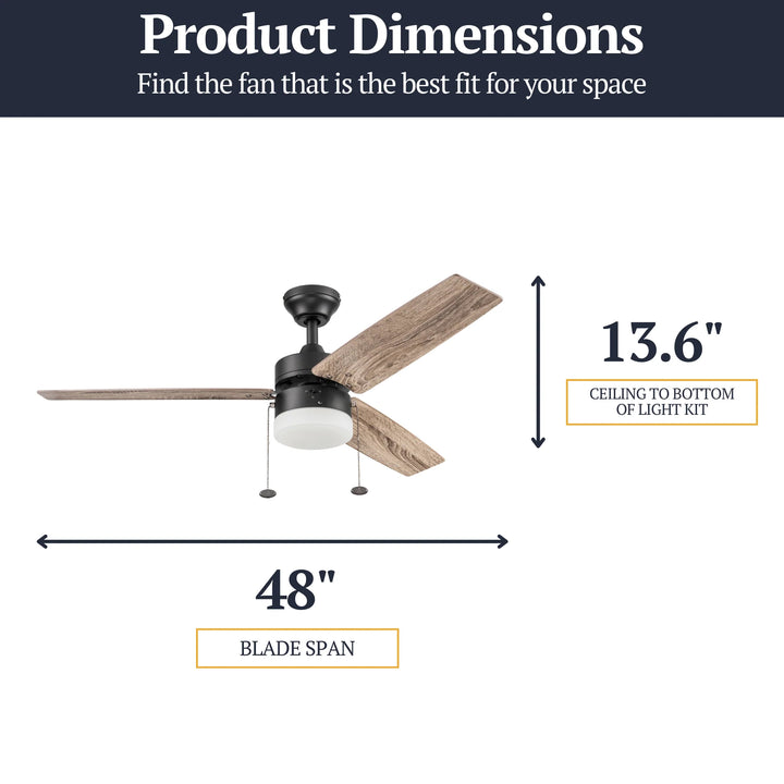 Prominence Home 48" Reston Ceiling Fan with Light, Pull Chain & 3 Blades, Bronze - VMInnovations