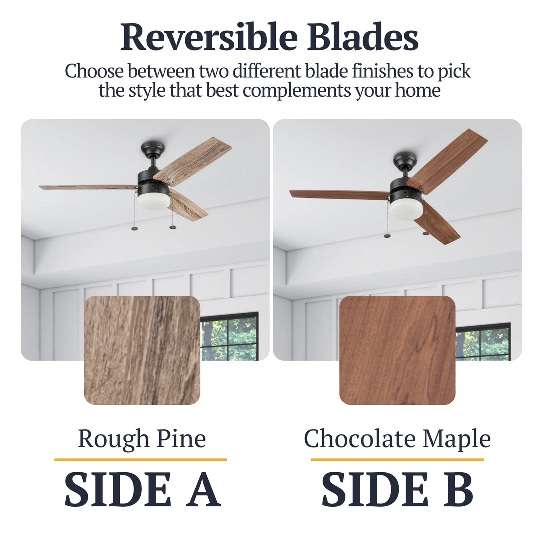 Prominence Home 48" Reston Ceiling Fan with Light, Pull Chain & 3 Blades, Bronze - VMInnovations