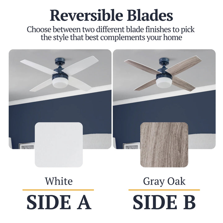 Prominence Home 44" Atlas LED Ceiling Fan with Light, Remote and 4 Blades, Blue - VMInnovations