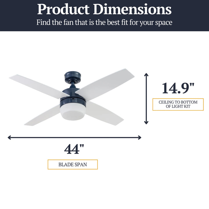 Prominence Home 44" Atlas LED Ceiling Fan with Light, Remote and 4 Blades, Blue - VMInnovations