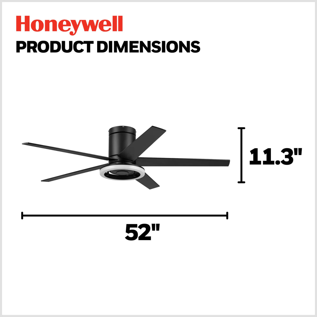 Honeywell Graceshire 52 Inch Ceiling Fan with Ring Light and Remote, Matte Black - VMInnovations