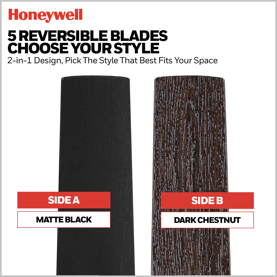 Honeywell Graceshire 52 Inch Ceiling Fan with Ring Light and Remote, Matte Black - VMInnovations