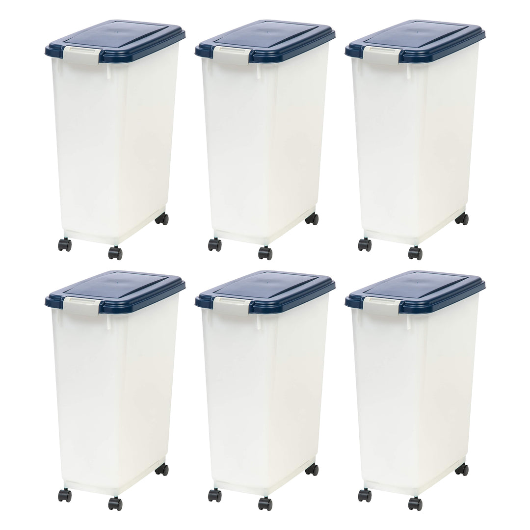 IRIS USA Pet Food Storage Container, Airtight Rolling Bin, 38 lbs, Navy, 6 Pack