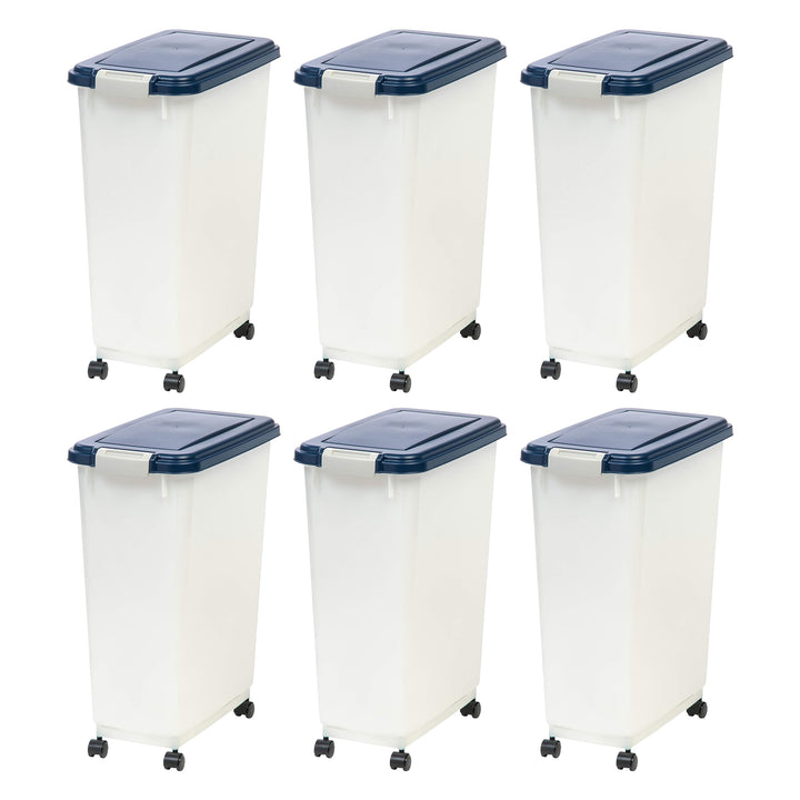 IRIS USA Pet Food Storage Container, Airtight Rolling Bin, 38 lbs, Navy, 6 Pack