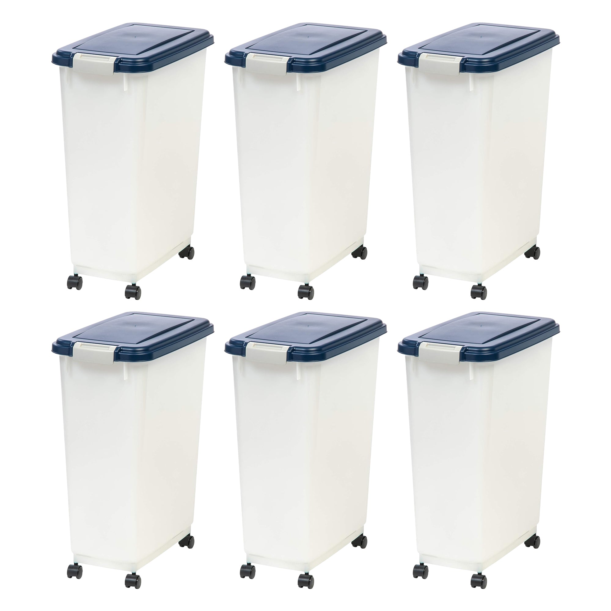 IRIS USA Pet Food Storage Container, Airtight Rolling Bin, 38 lbs, Navy, 6 Pack