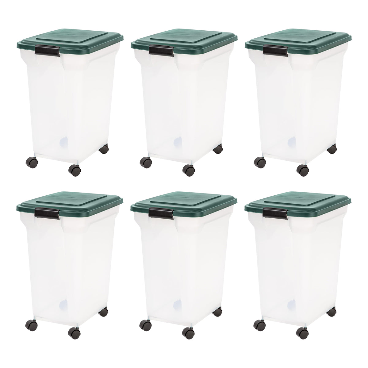 IRIS USA Pet Food Storage Container, Airtight Rolling Bin, 42 lbs, Green, 6 Pack