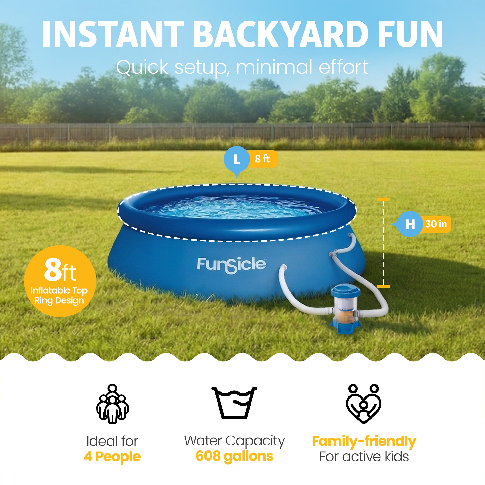 Funsicle QuickSet Inflatable Ring Top Outdoor Above Ground Pool w/Pump(Open Box) - VMInnovations