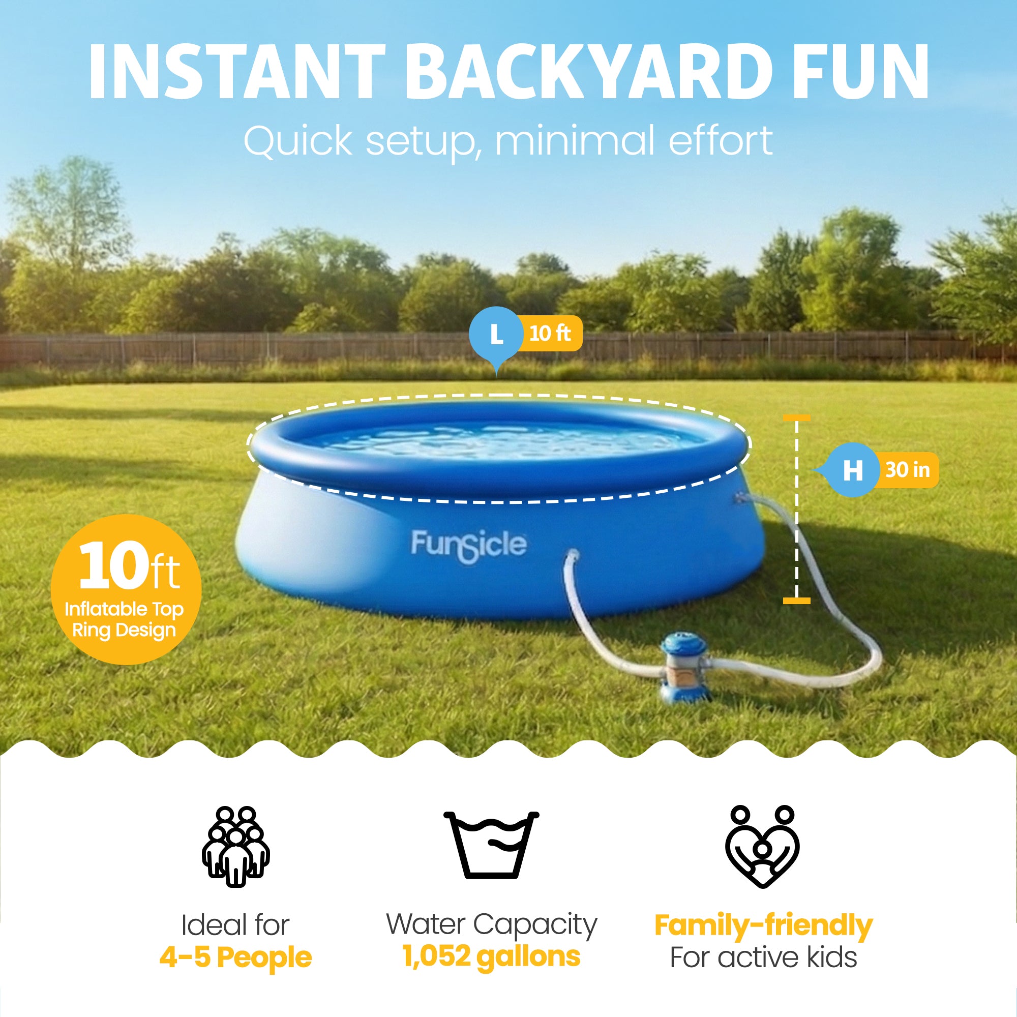 Funsicle QuickSet Inflatable Ring Top Outdoor Above Ground Pool w/Pump(Open Box)
