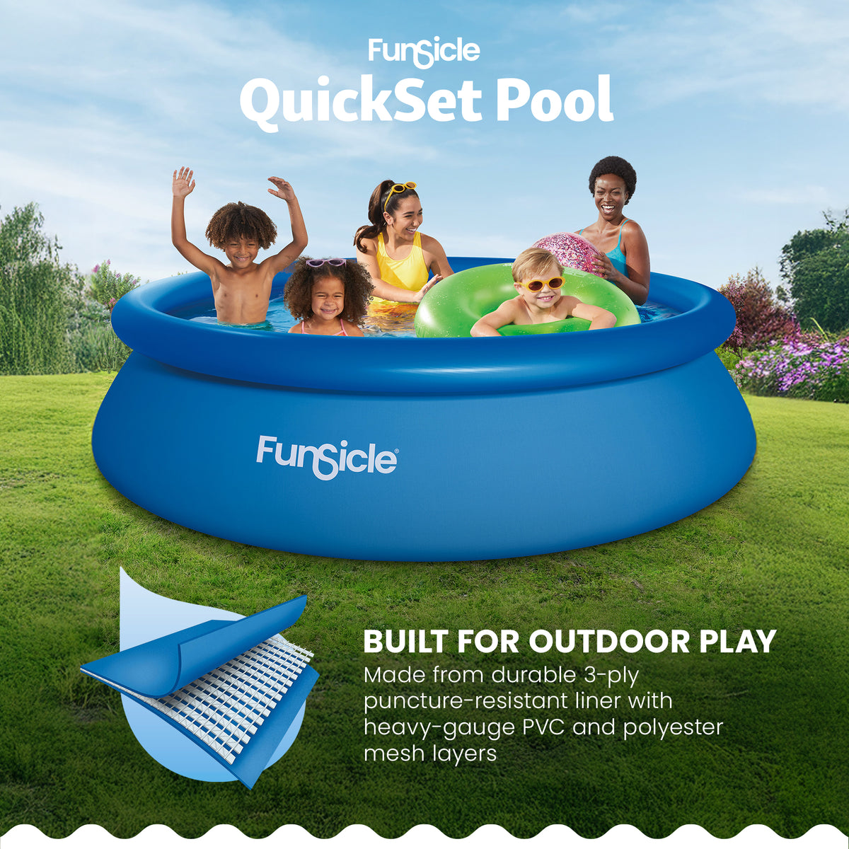 Funsicle 10' x 30" QuickSet Inflatable Ring Top Outdoor Above Ground Pool w/Pump