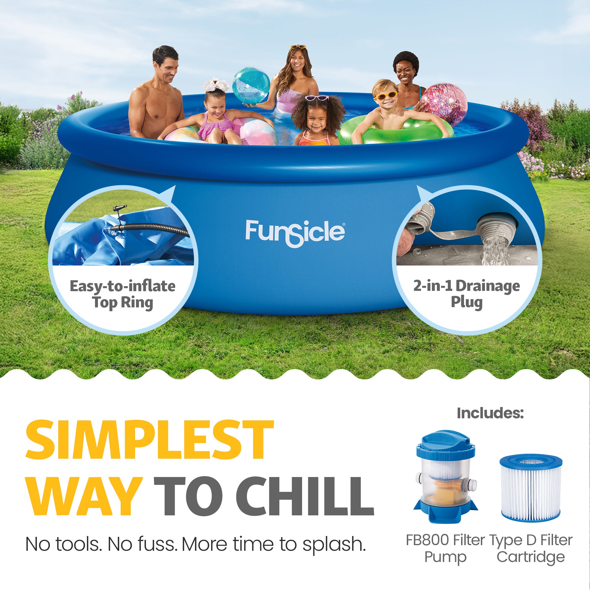 Funsicle QuickSet Inflatable Ring Top Outdoor Above Ground Pool w/Pump (Used)