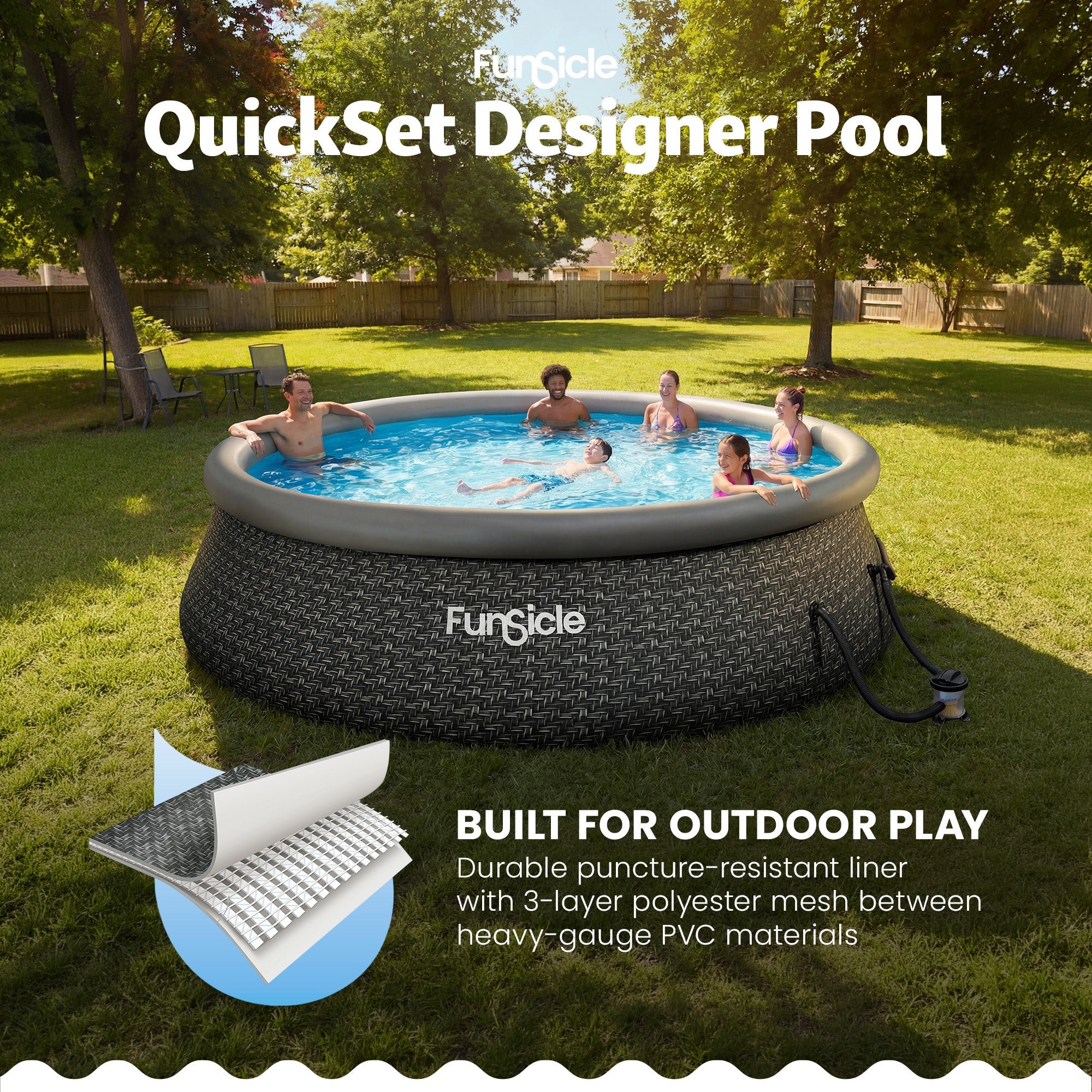 Funsicle QuickSet Inflatable Ring Top Outdoor Above Ground Pool w/Pump (Used)