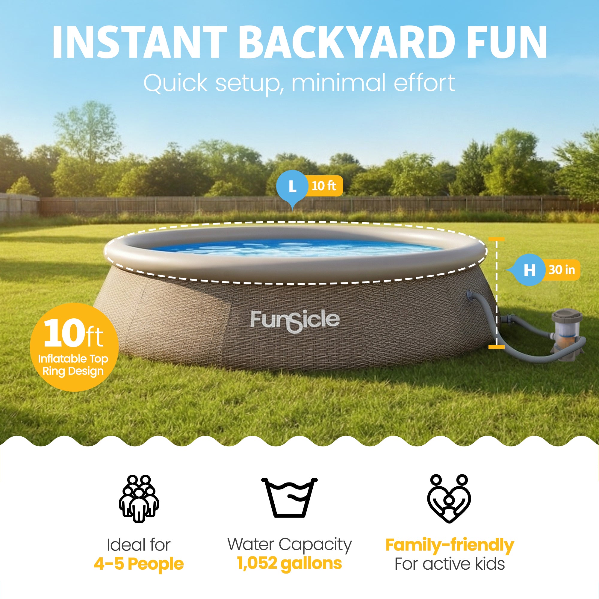 Funsicle 10' x 30" QuickSet Ring Above Ground Swimming Pool, Basketweave (Used)