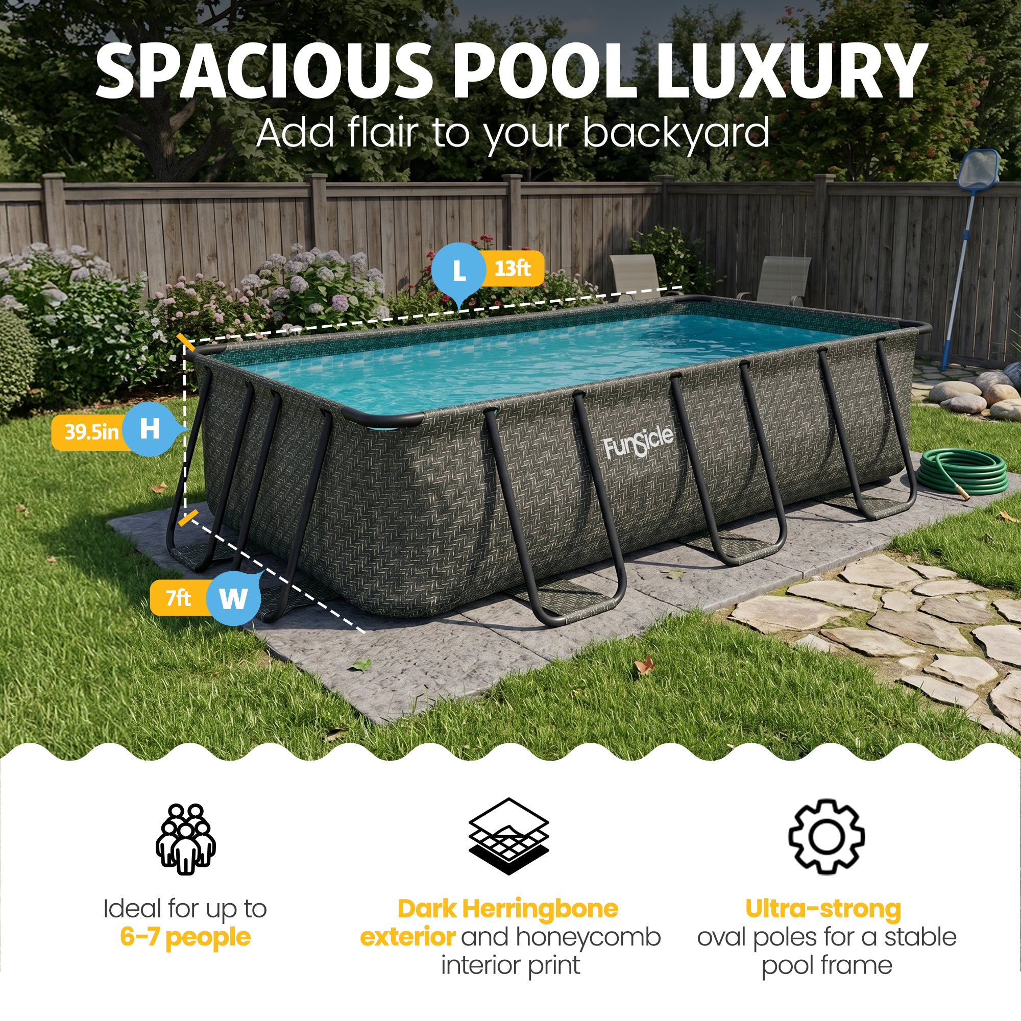 Funsicle 13' x 7' x 39" Rectangle Above Ground Swimming Pool, Gray (Open Box)