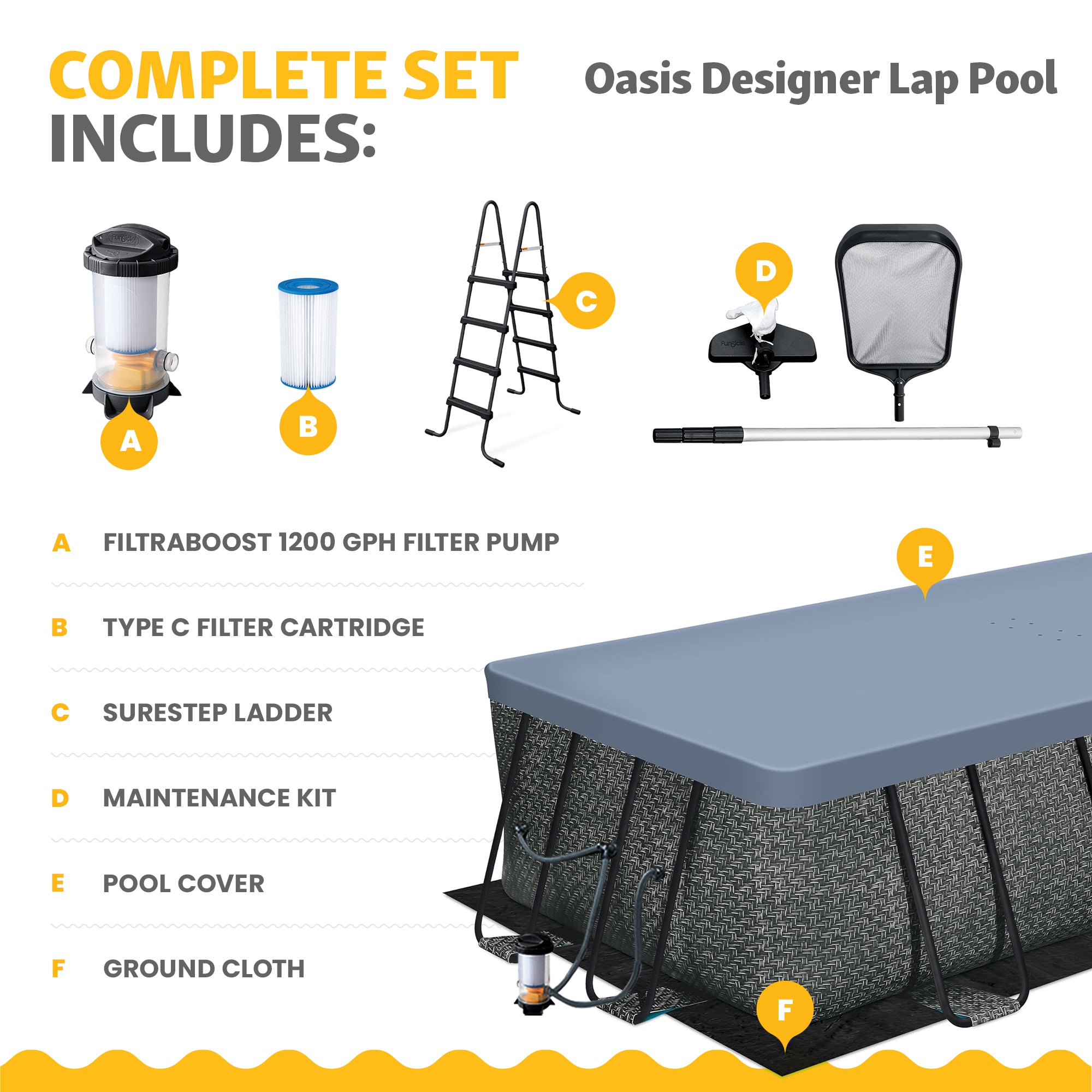 Funsicle 18 Ft Oasis Designer Lap Above Ground Pool w/ Pump, (Open Box)
