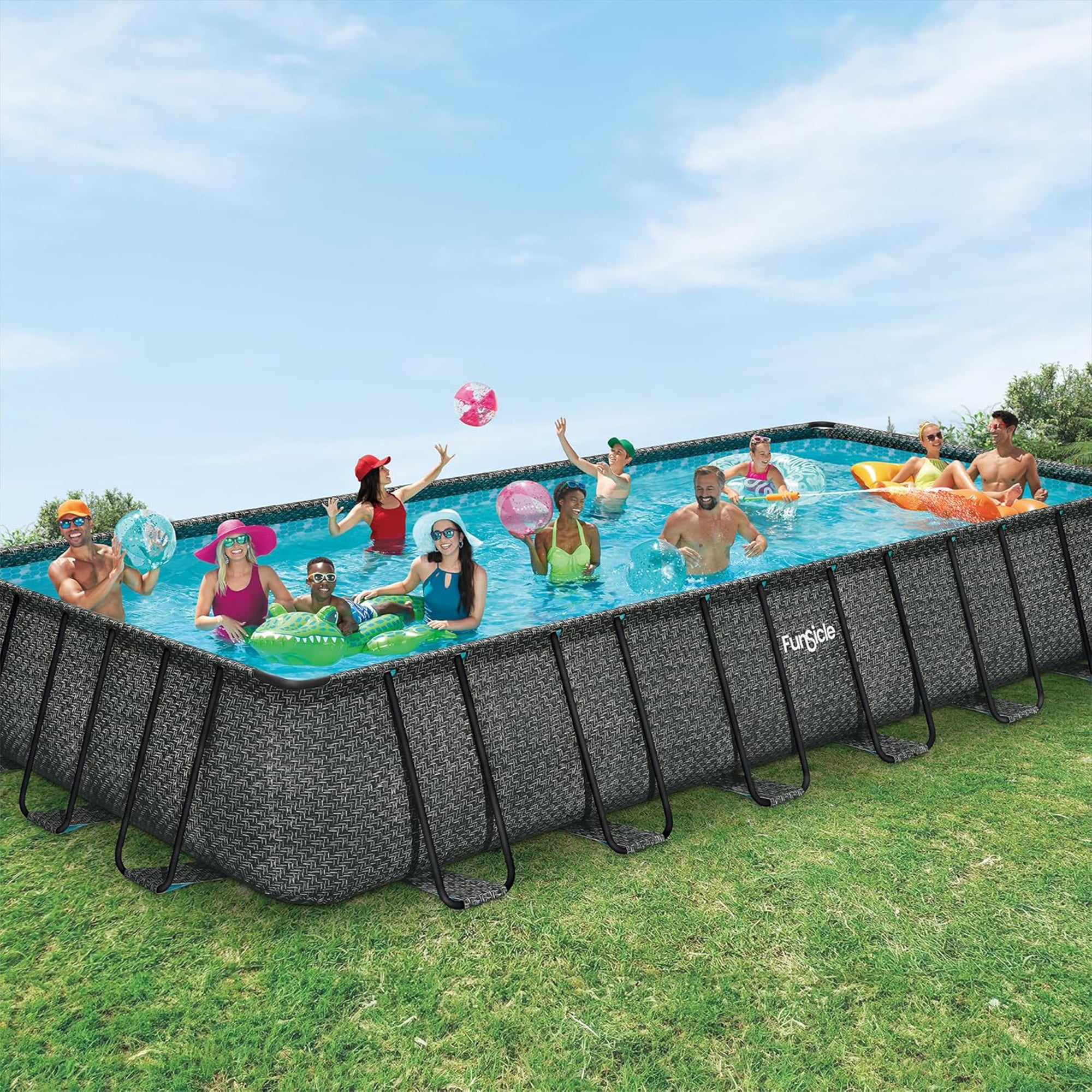 Funsicle 24 Ft Oasis Designer Lap Above Ground Pool w/ Pump, Dark (For Parts)