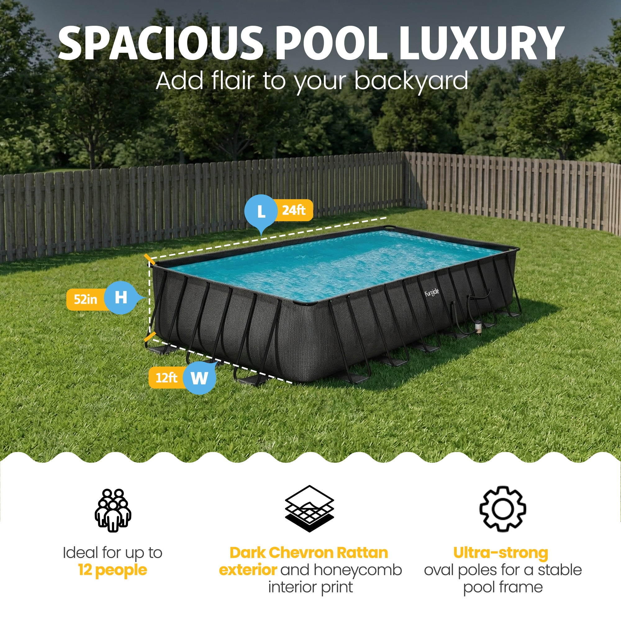 Funsicle 24 Ft Oasis Designer Lap Above Ground Pool w/ Pump, Dark Chevron Rattan