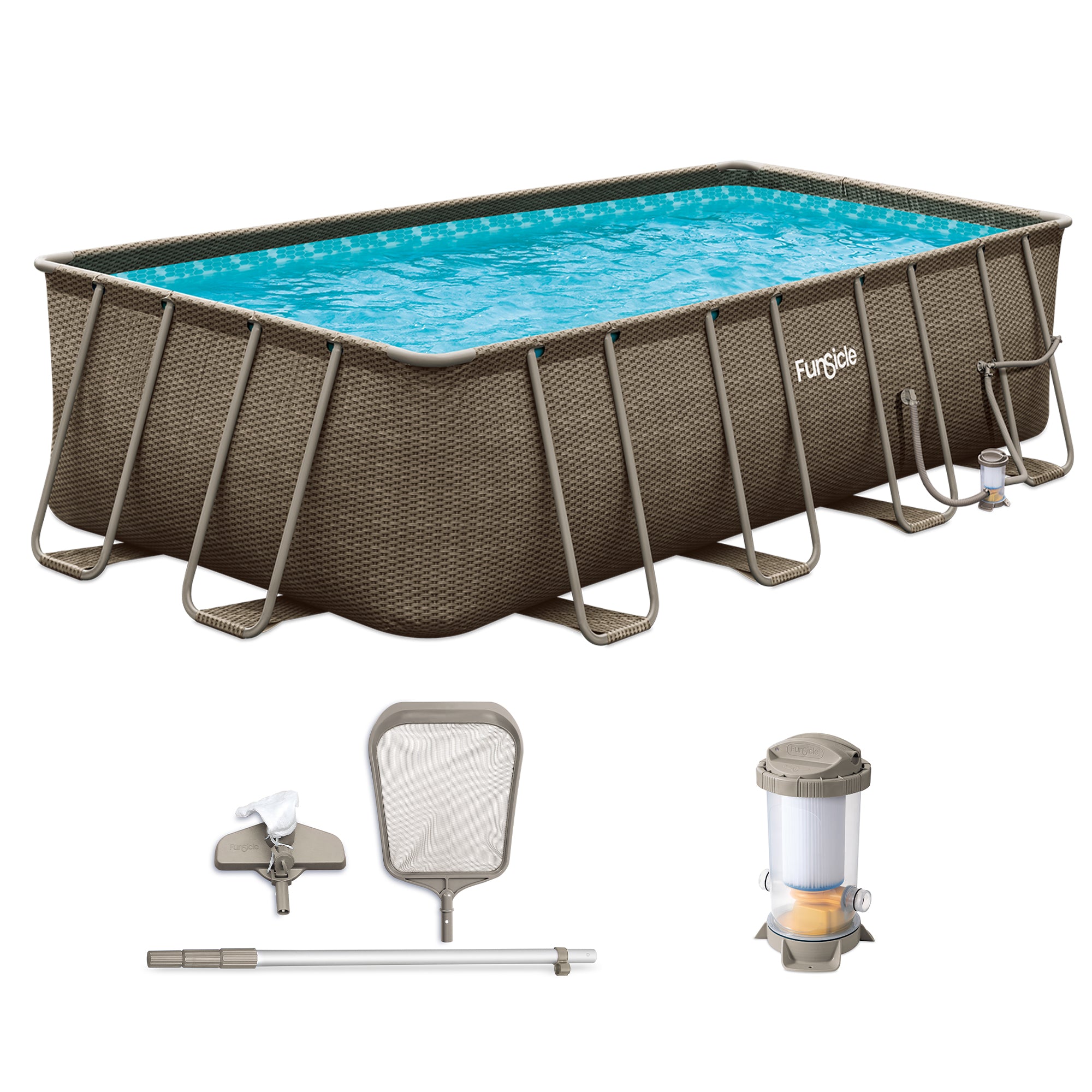 Funsicle 18 Ft Oasis Designer Lap Above Ground Pool w/ Pump, Triple Basketweave - VMInnovations