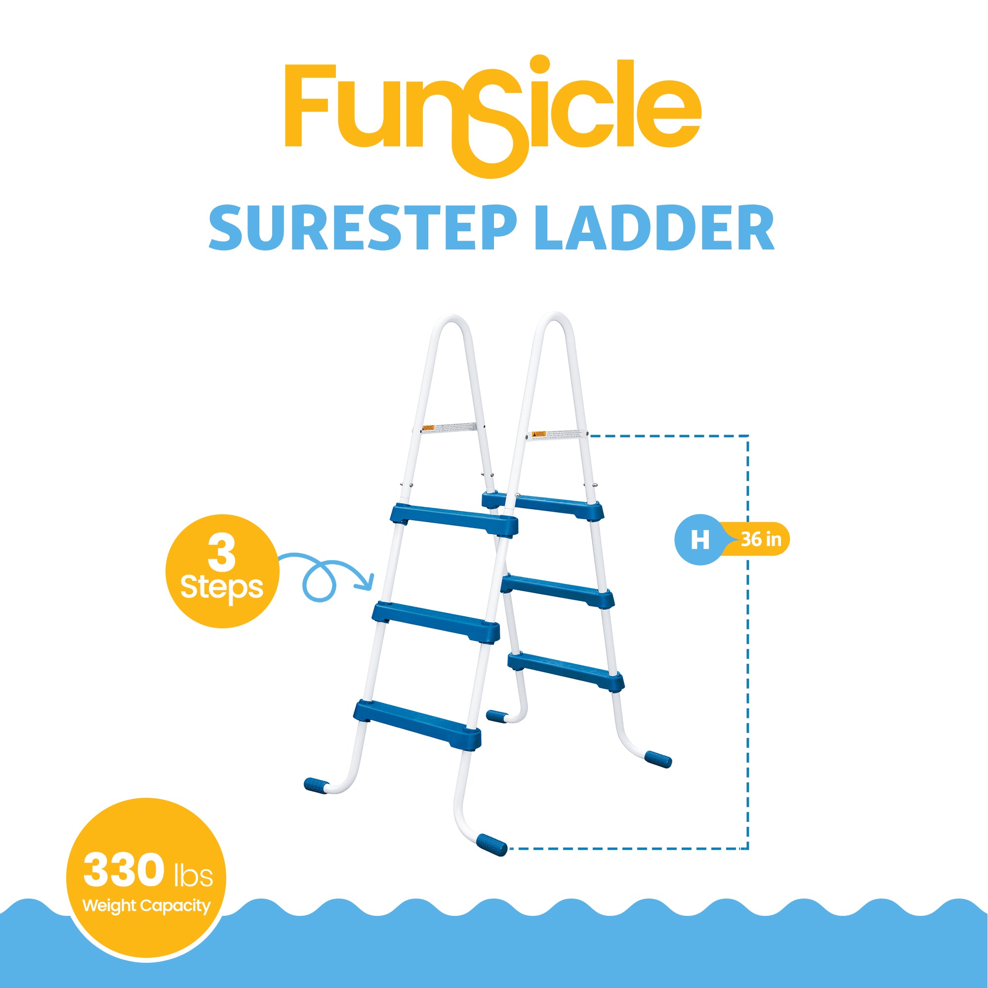Funsicle 36 In SureStep 3 Stair Outdoor Above-Ground Swimming Pool Ladder (Used)