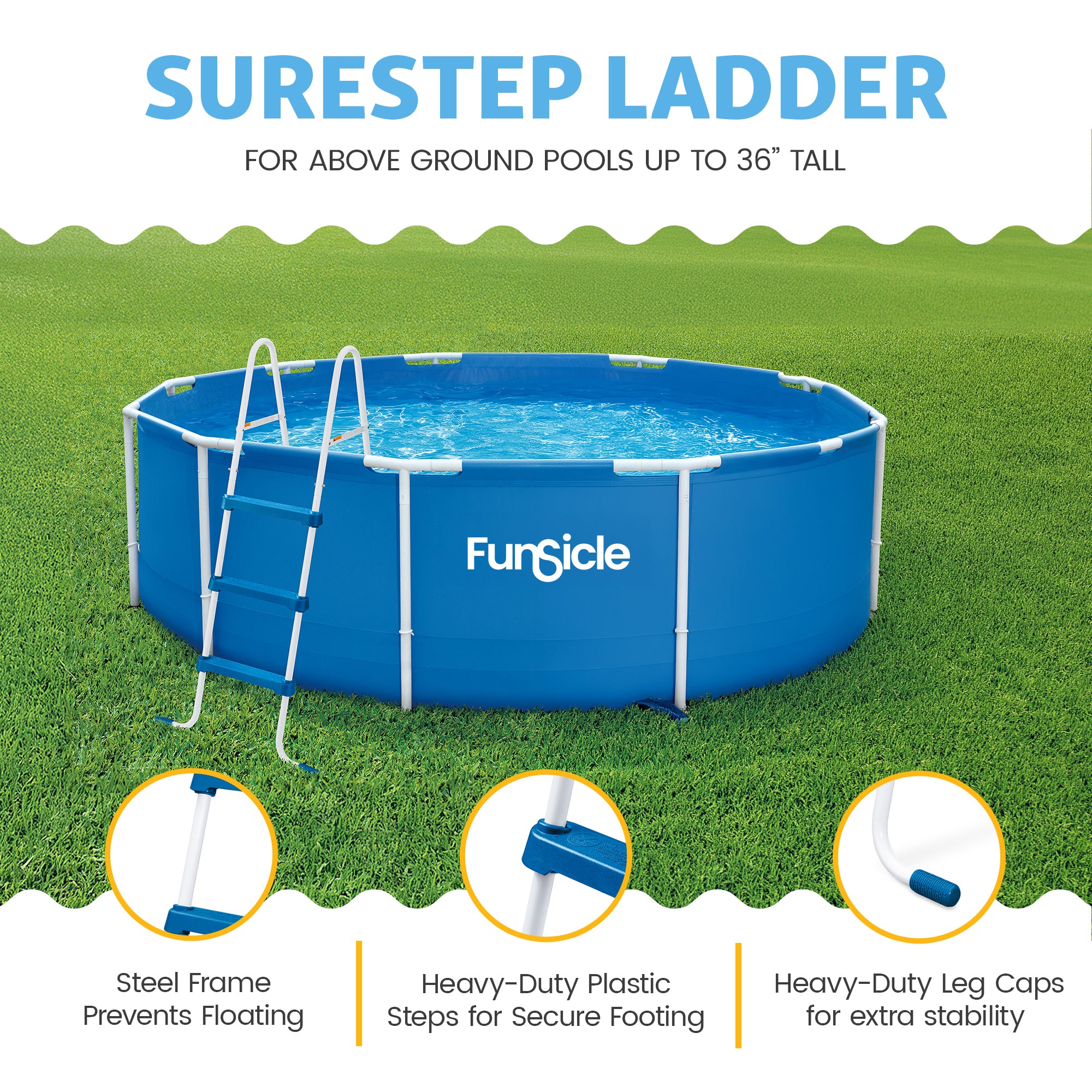 Funsicle 36 In SureStep 3 Stair Outdoor Above-Ground Swimming Pool Ladder (Used)