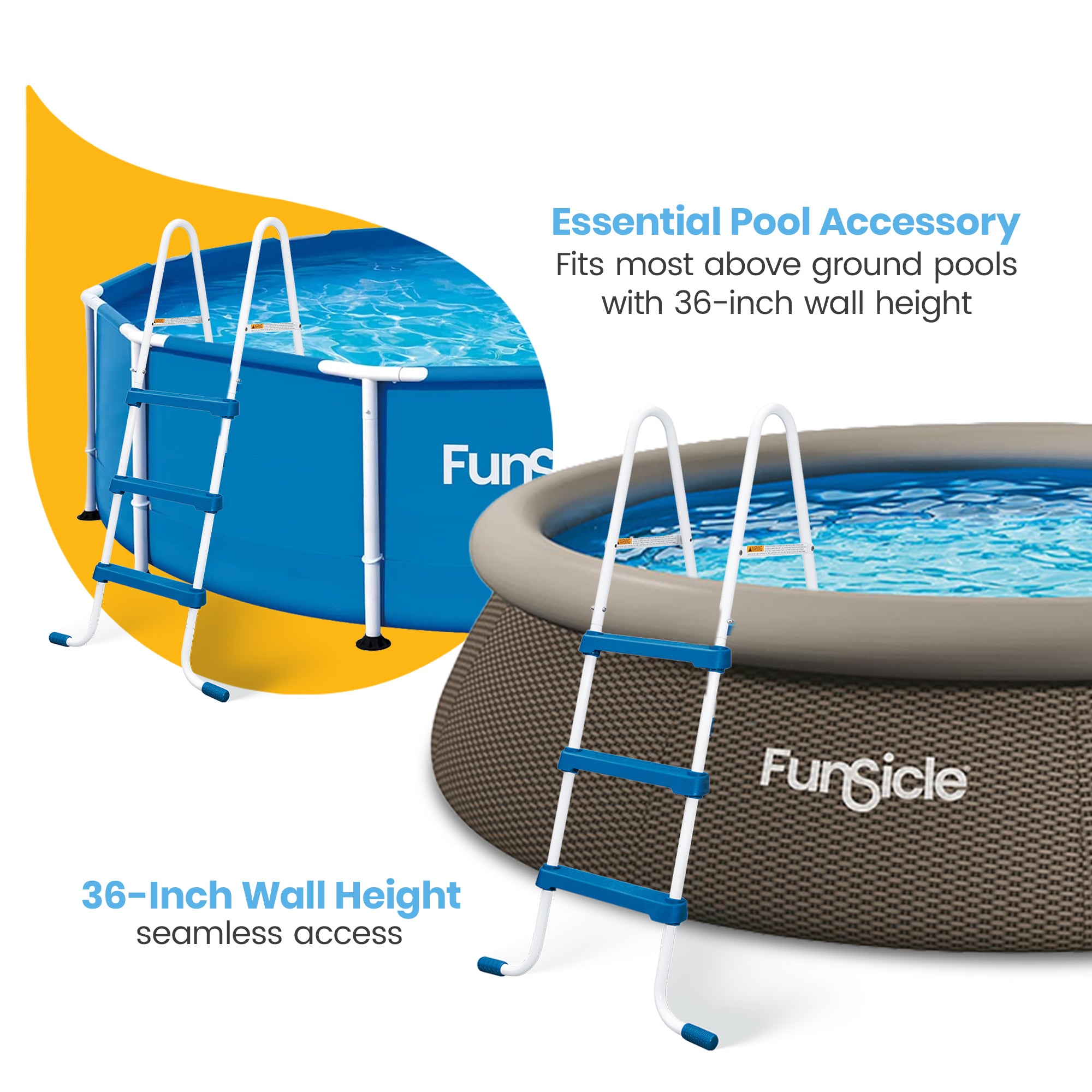 Funsicle 36 In SureStep 3 Stair Outdoor Above-Ground Swimming Pool Ladder (Used)