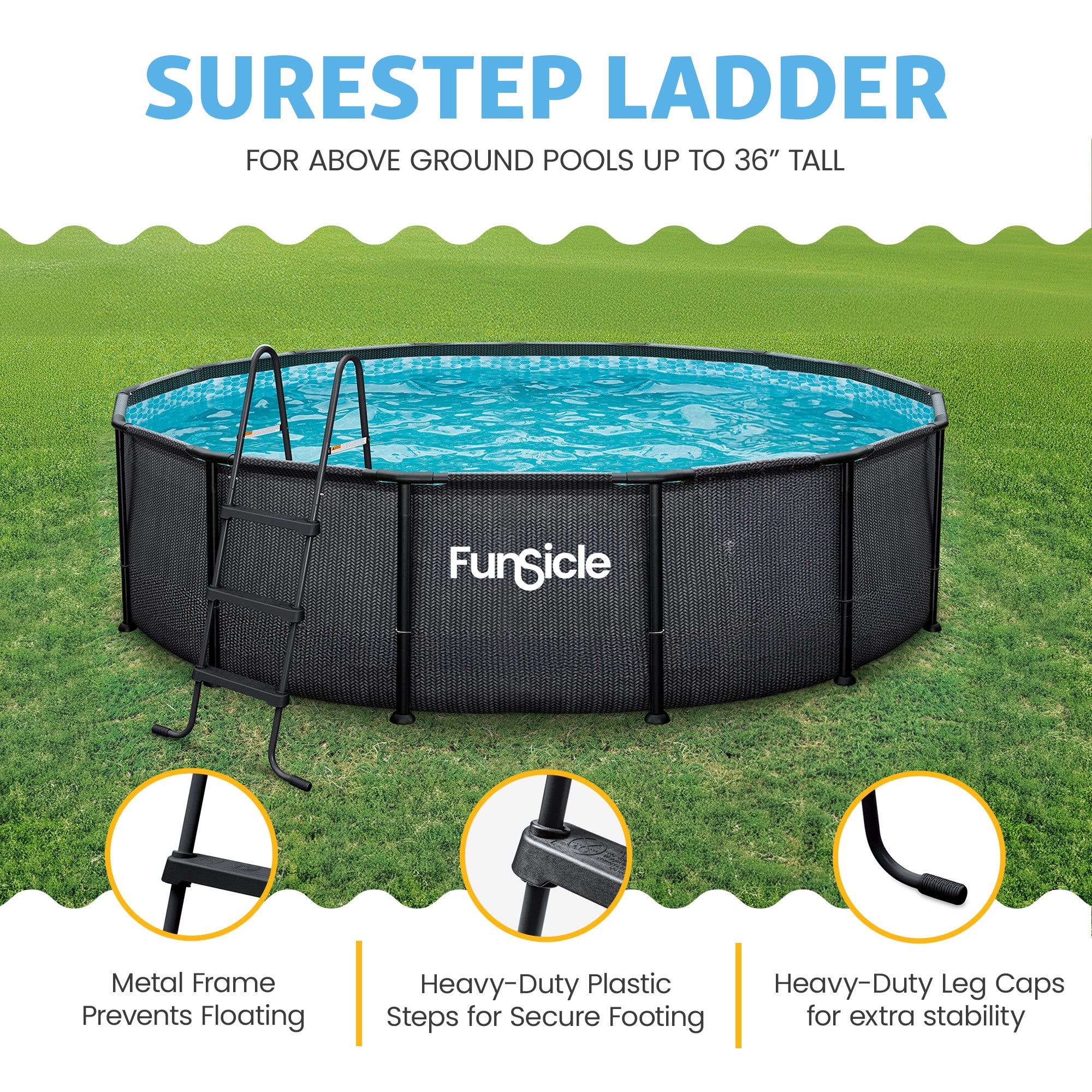 Funsicle 36" SureStep 3 Stair Outdoor Above-Ground Swimming Pool Ladder (Used) - VMInnovations