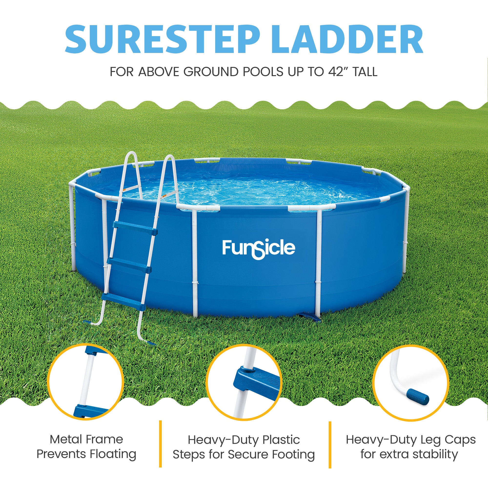 Funsicle 42 In SureStep 3 Stair Outdoor Above-Ground Swimming Pool Ladder (Used)