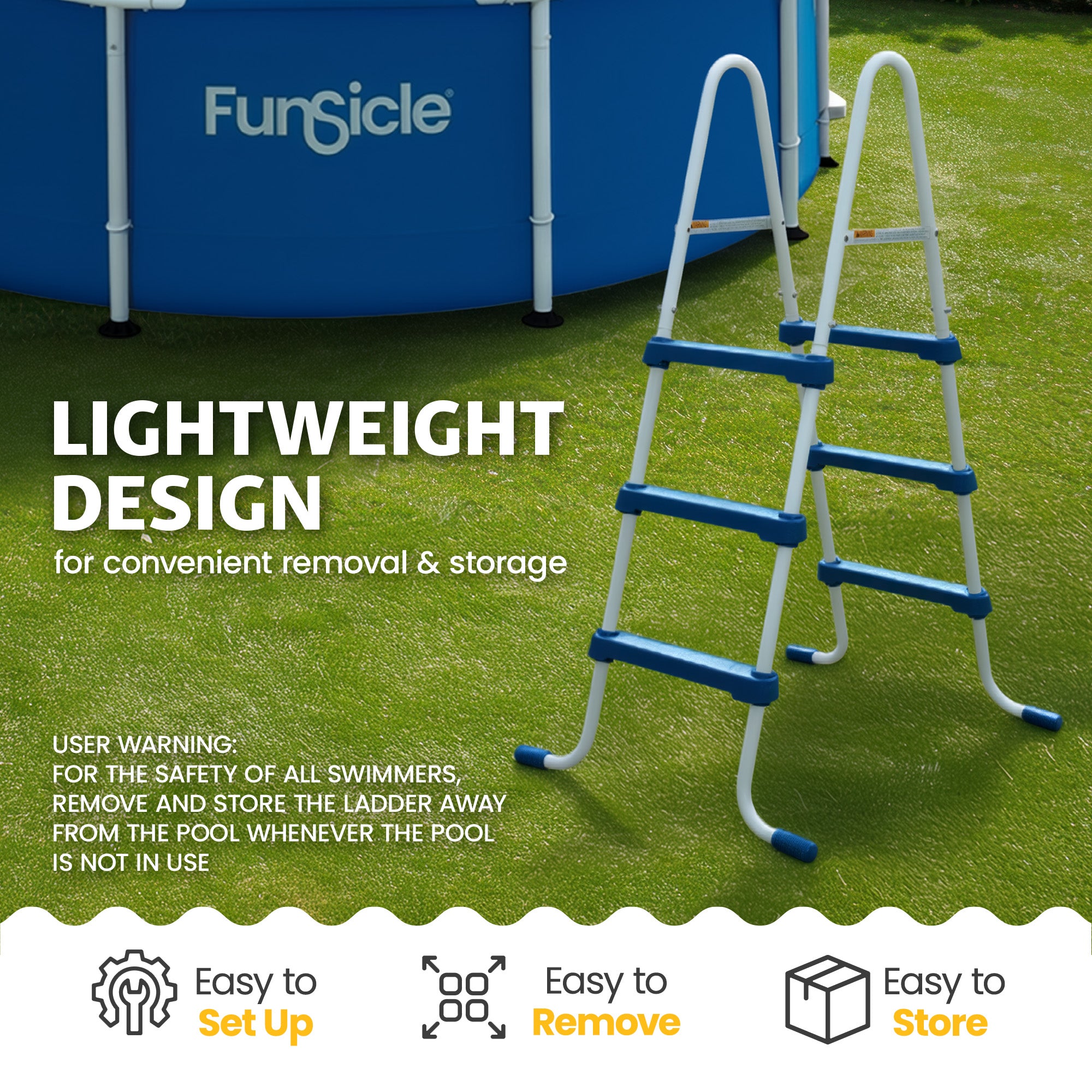 Funsicle 42 In SureStep 3 Stair Outdoor Above-Ground Swimming Pool Ladder (Used)