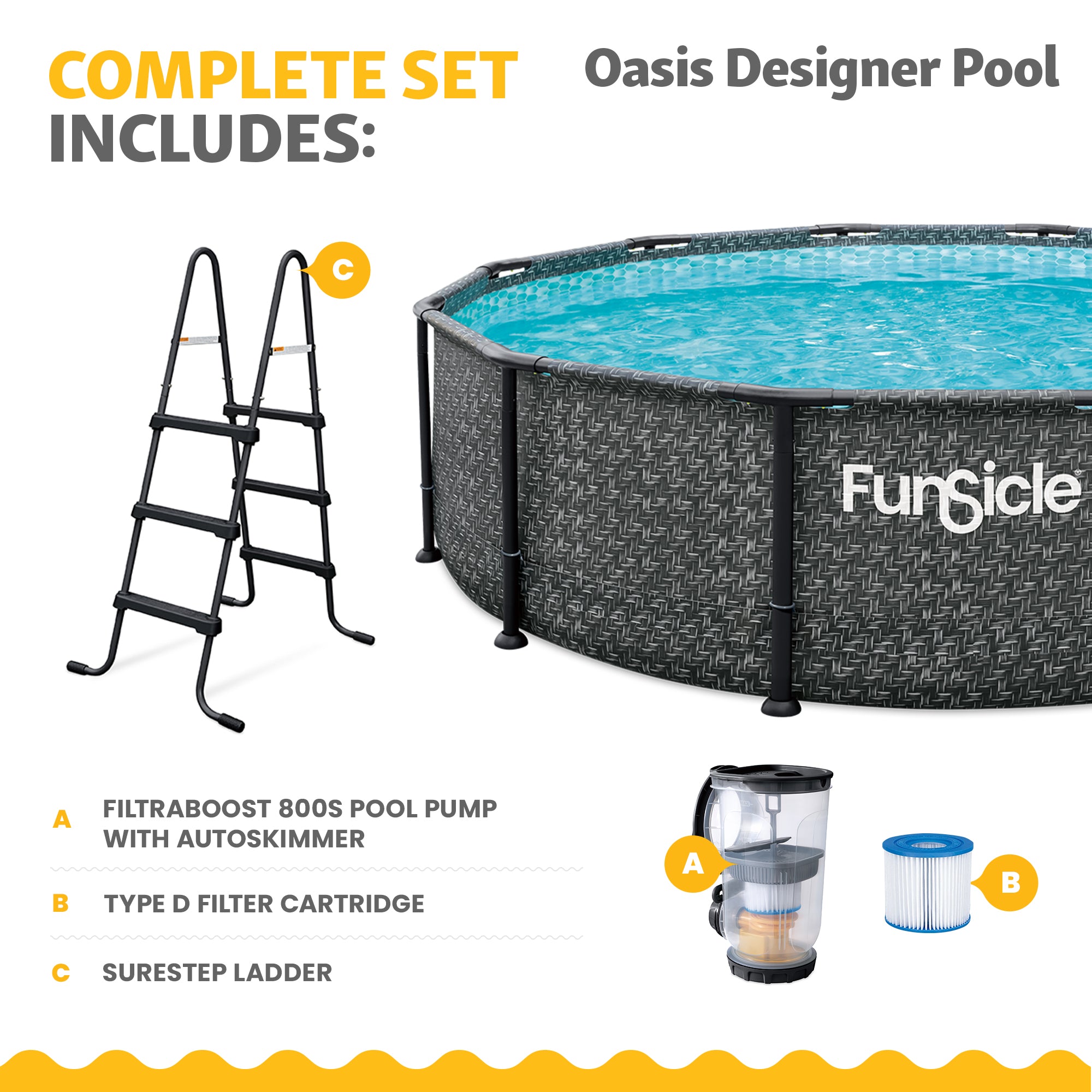 Funsicle 12' x 36" Oasis Designer Above Ground Pool, Dark Herringbone (Open Box) - VMInnovations