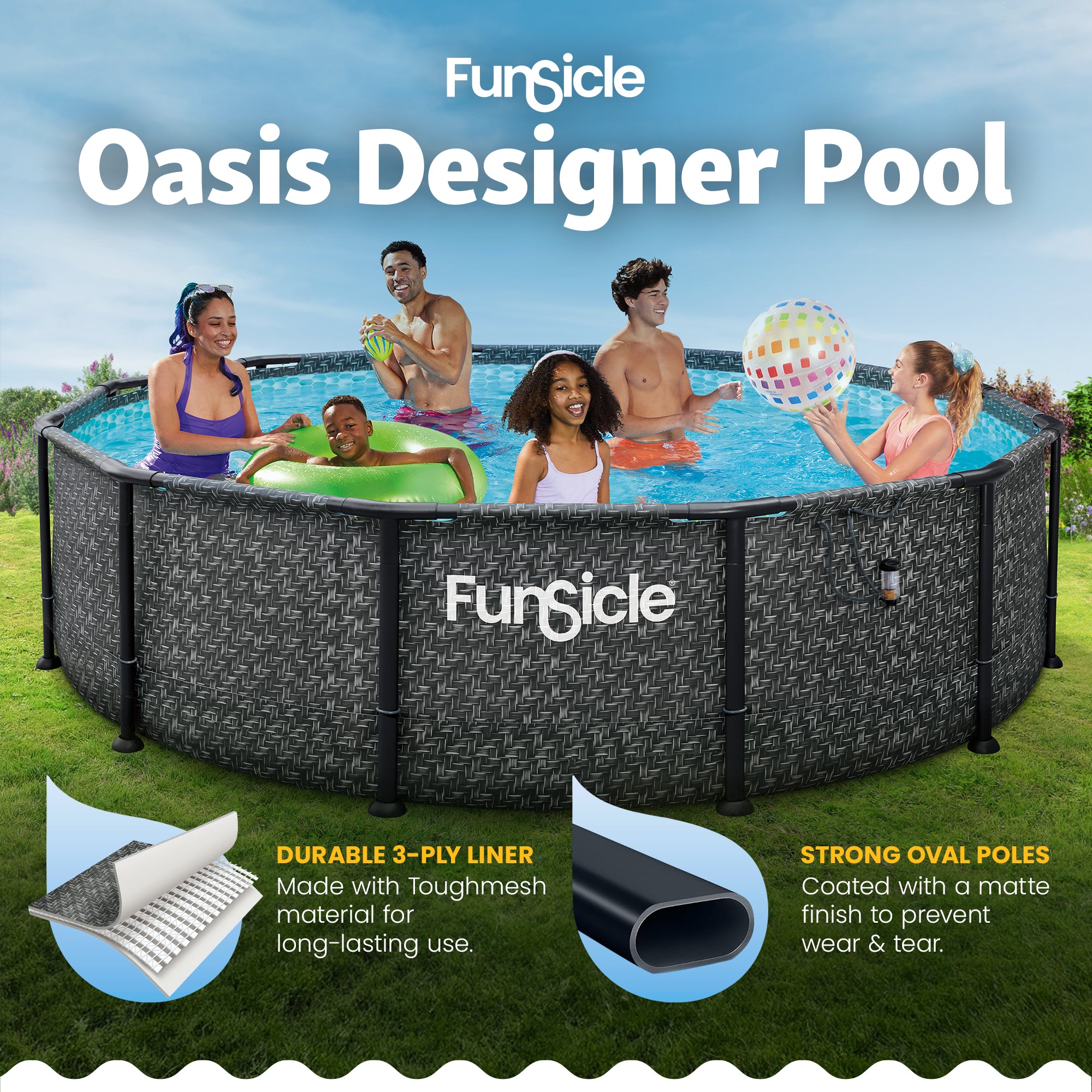 Funsicle 12' x 36" Oasis Designer Above Ground Pool, Dark Herringbone (Open Box) - VMInnovations