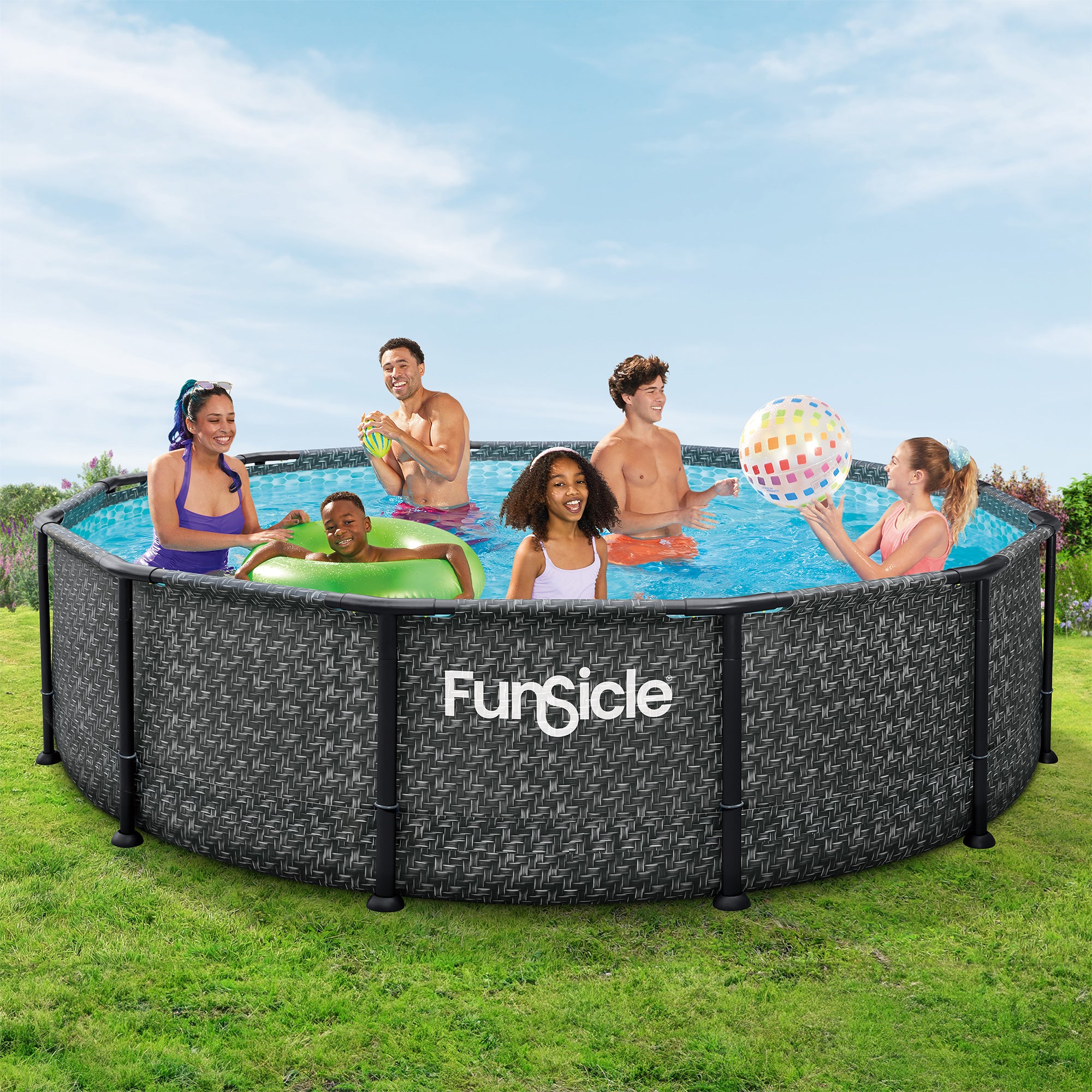 Funsicle 12' x 36" Oasis Designer Above Ground Pool, Dark Herringbone (Open Box) - VMInnovations