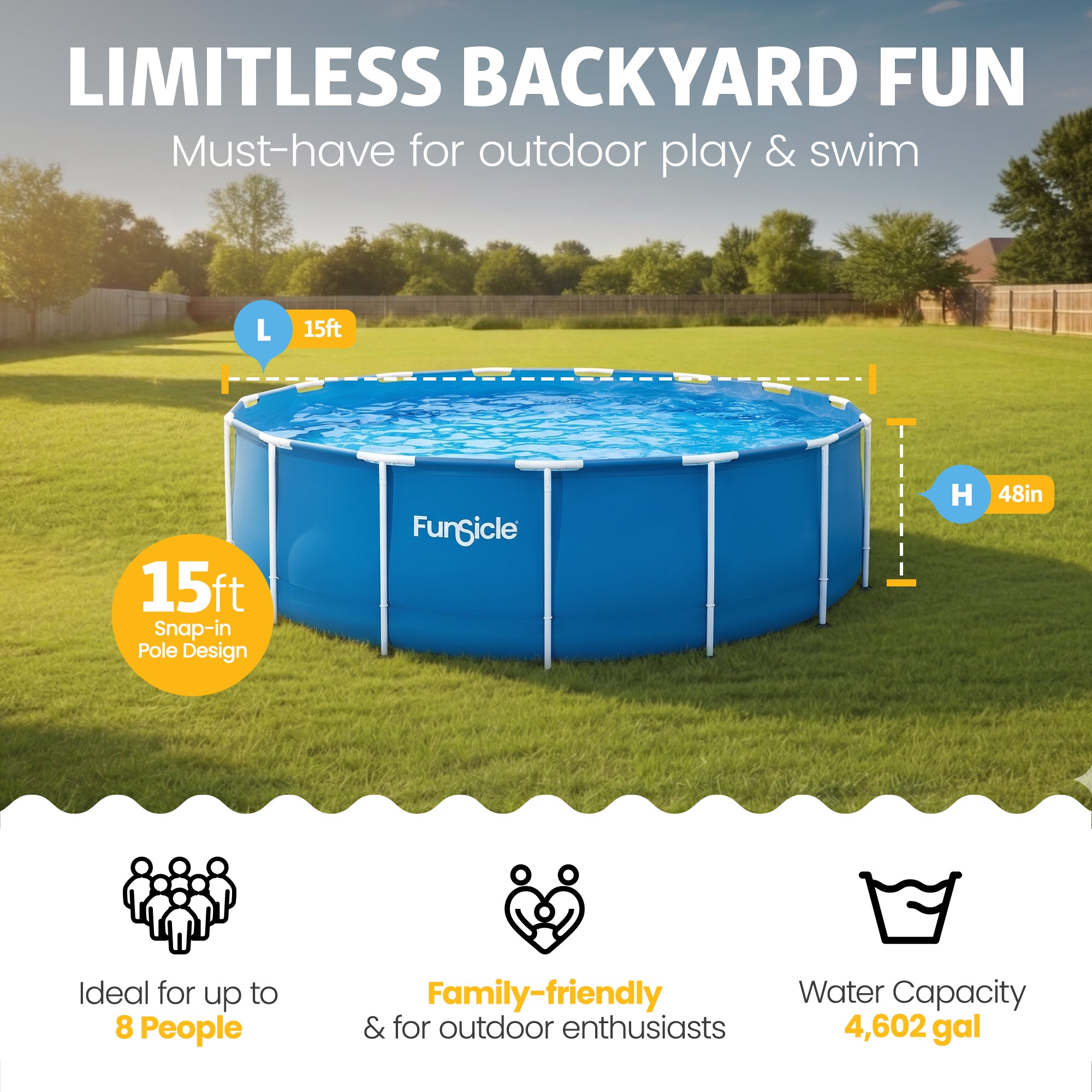 Funsicle 15' x 48" Outdoor Activity Round Frame Swimming Pool Set (Open Box)