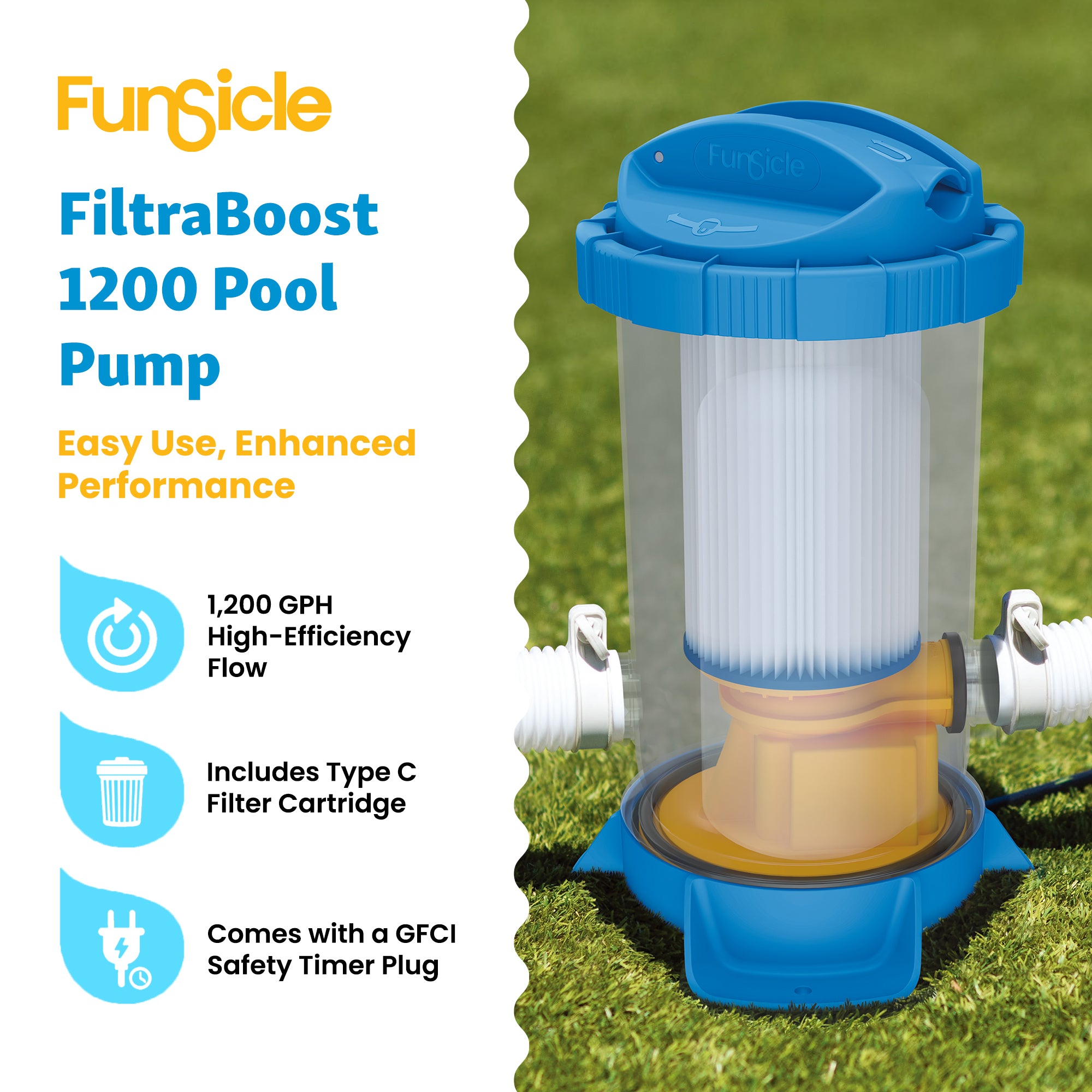 Funsicle FiltraBoost 1200 Pool Pump, Includes Type C Filter Cartridge (Used) - VMInnovations