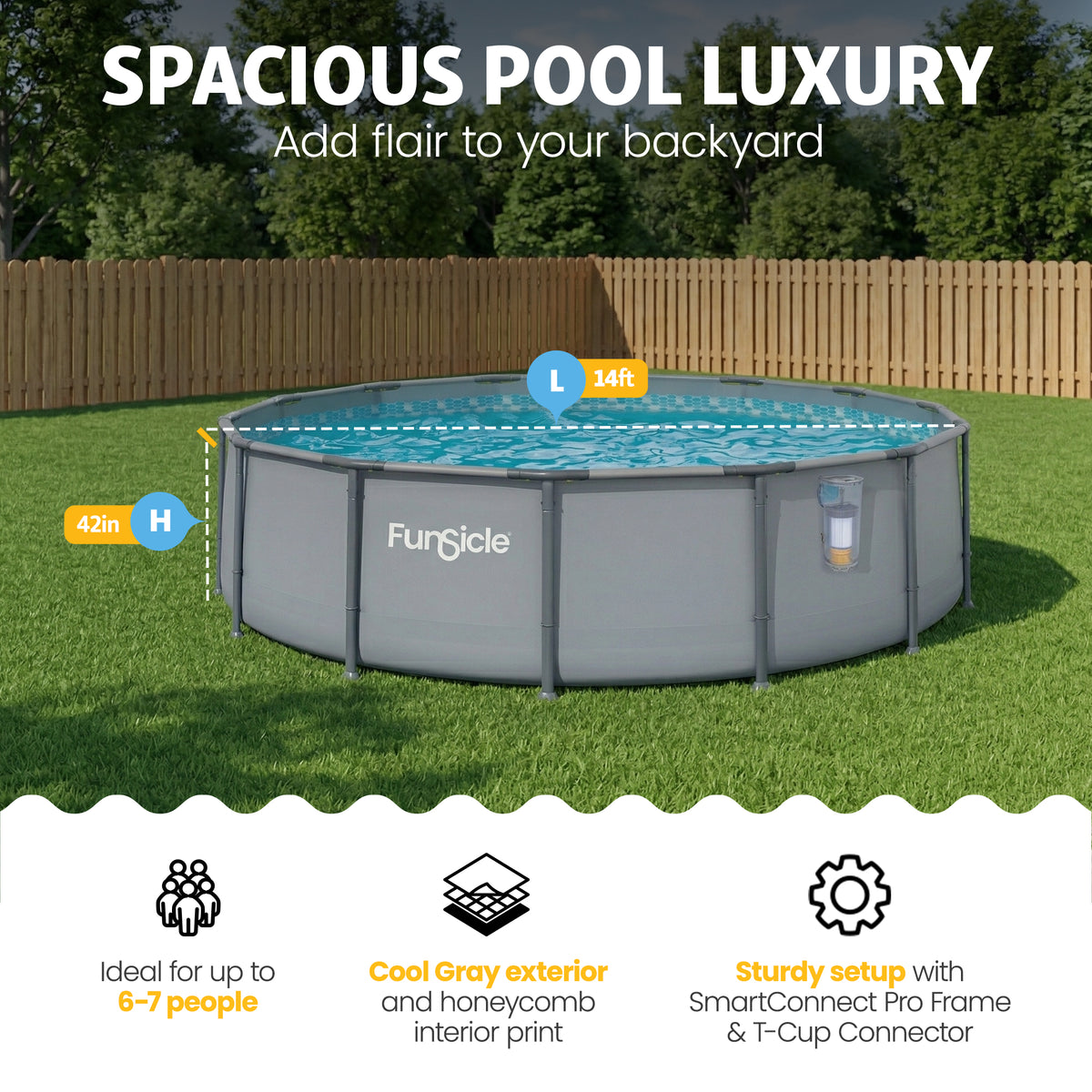 Funsicle 14' x 42" Oasis Round Above Ground Swimming Pool Set, Cool Gray (Used)