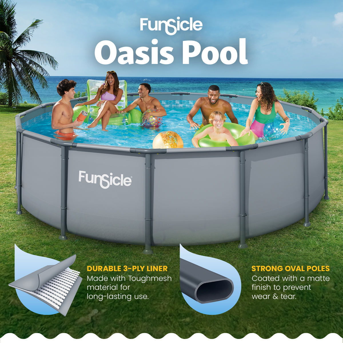 Funsicle 14' x 42" Oasis Round Above Ground Swimming Pool Set, Gray (Open Box) - VMInnovations