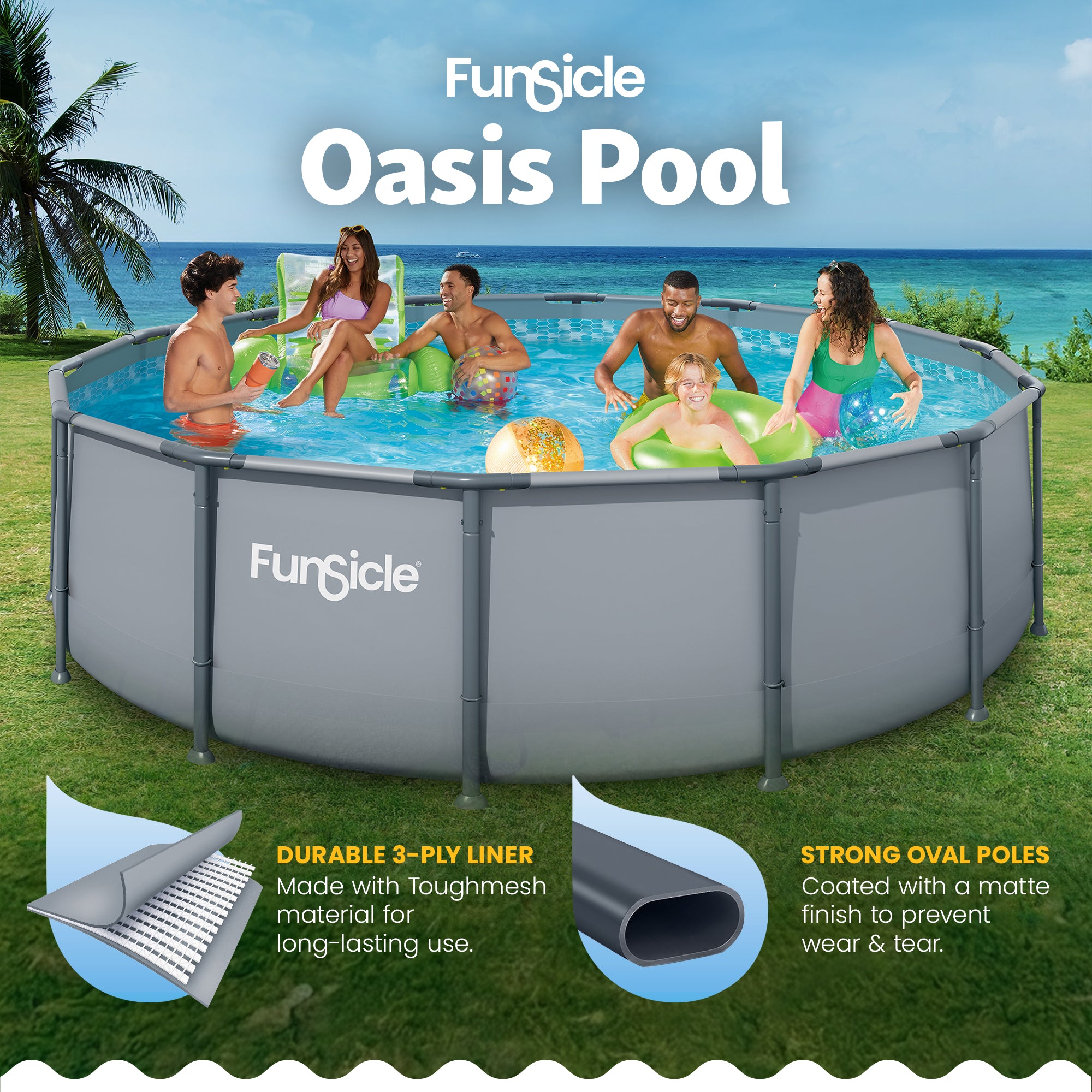 Funsicle 14' x 42" Oasis Round Above Ground Swimming Pool Set, Gray (Open Box)