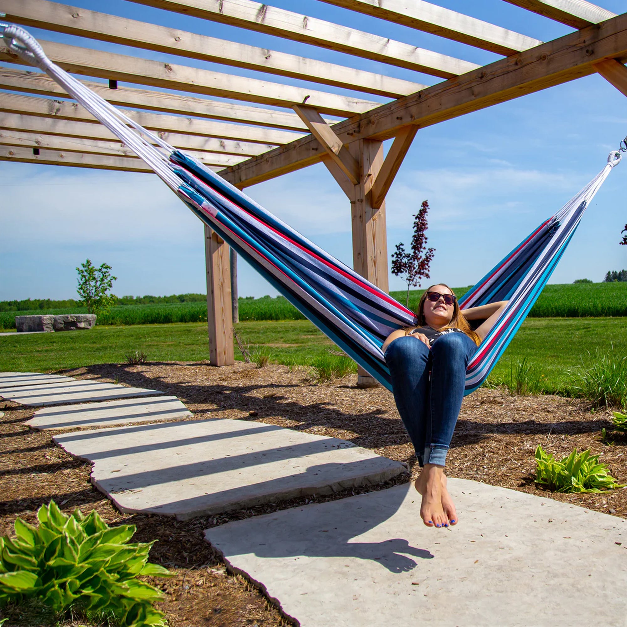Vivere Brazilian Style Double Cotton Hammock, Outdoor Hanging Daybed Open Box)